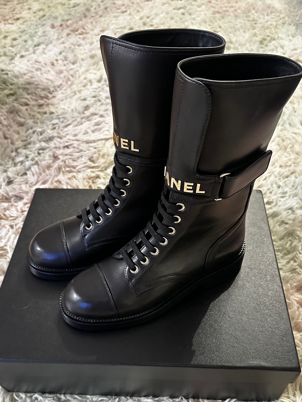 New Chanel Lace Up Buckle Combat Boots Size 38 - Picture 4 of 12